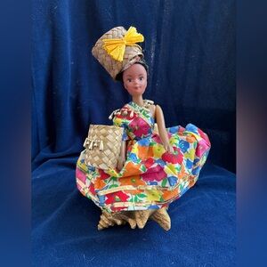 Colorful Floral Doll with Straw Accessories